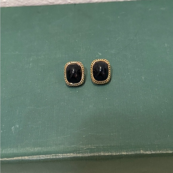 Vintage Gold & Navy Statement Earrings with Rope Gold Detailing - Picture 2 of 5